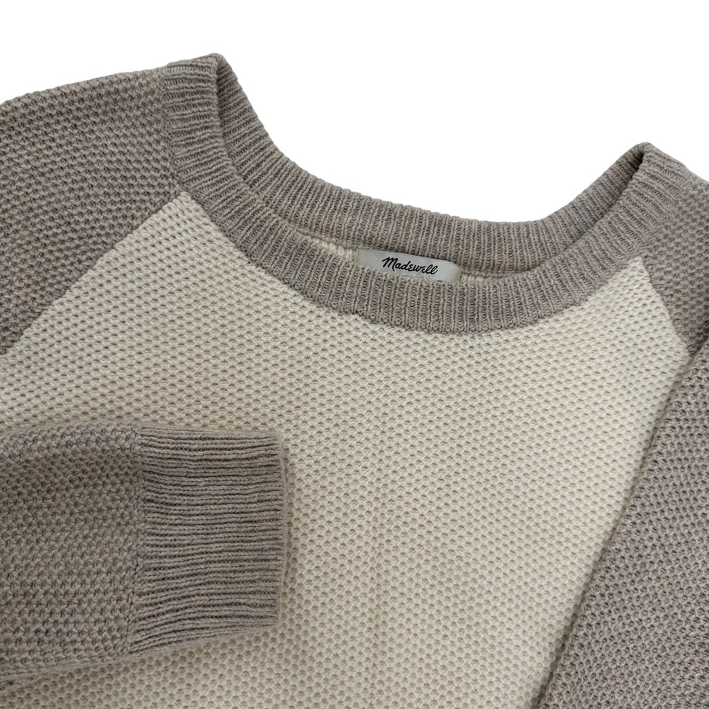 Madewell Province Cross-Back Colorblock Knit‎ Pullover Sweater Size Large Cream
